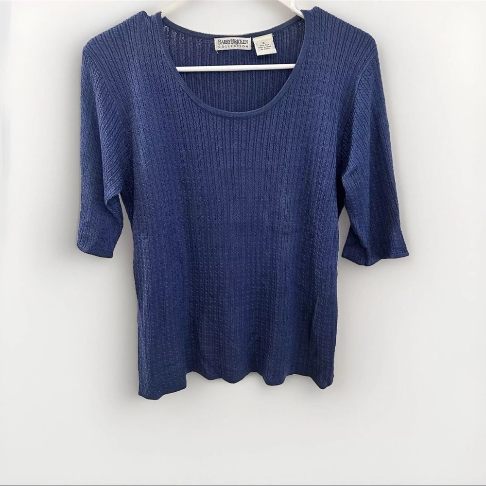 Barry Bricken Silk Shirt Women’s Size Small by Blue 3/4 Sleeve